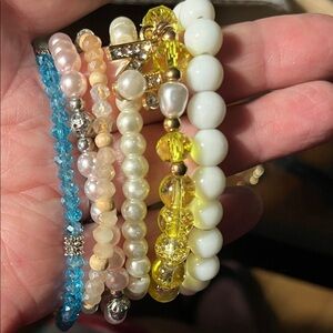 Beaded Stretch Bracelet Set - White, Yellow, Blue, Pink 1352